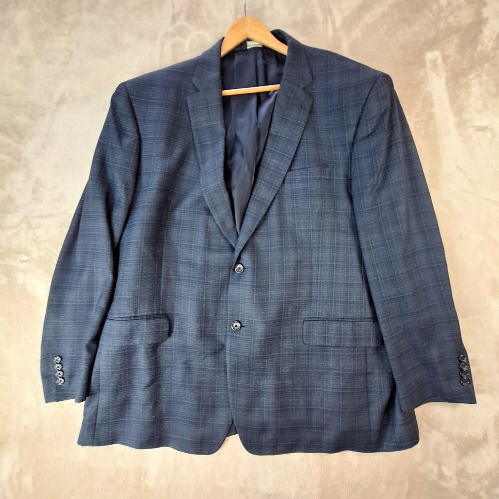 Jos A Bank Sport Coat Mens 50 Long Big Tall Blue Wool Plaid Double Vent 2 Btn